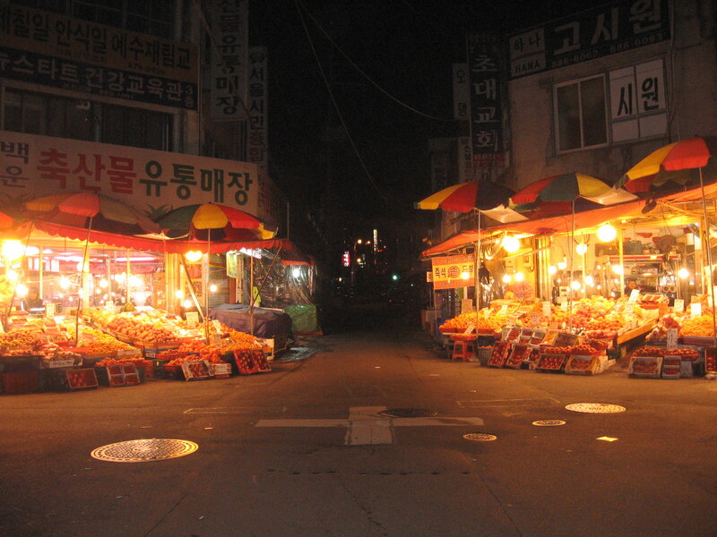 Night market fruit stalls