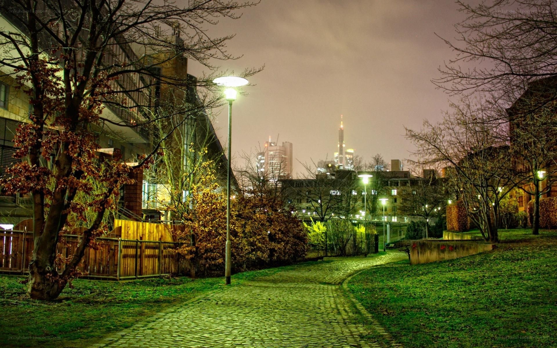 Night path in city park