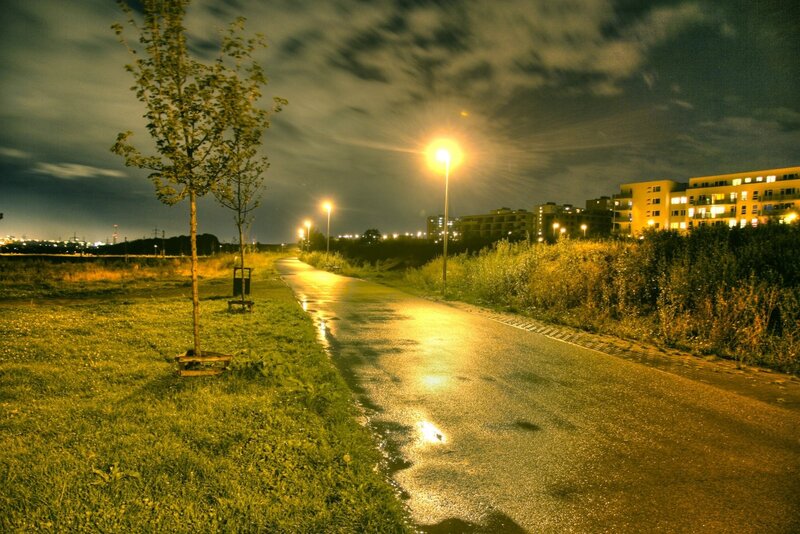 Night path in urban park