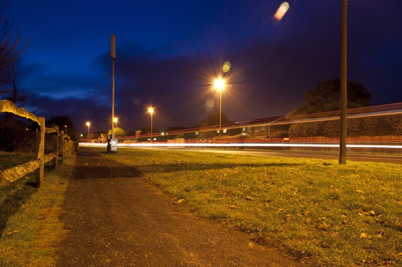 Night path with light trails