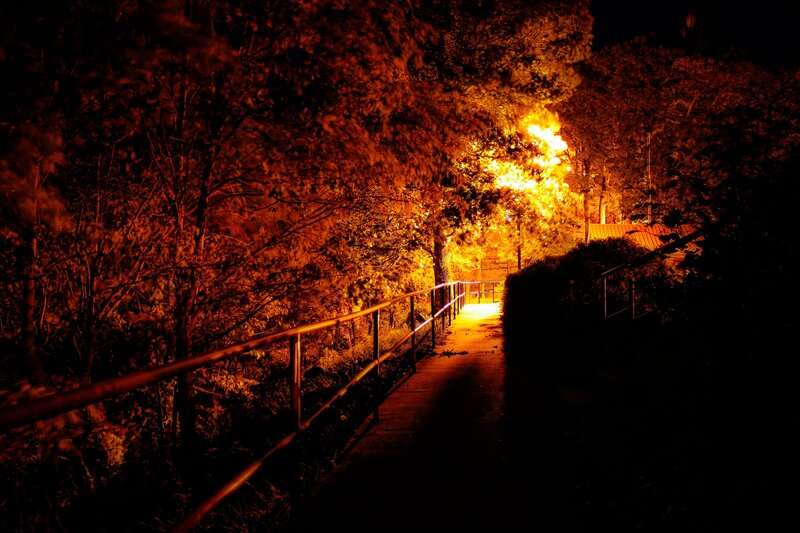 Night path with warm lights