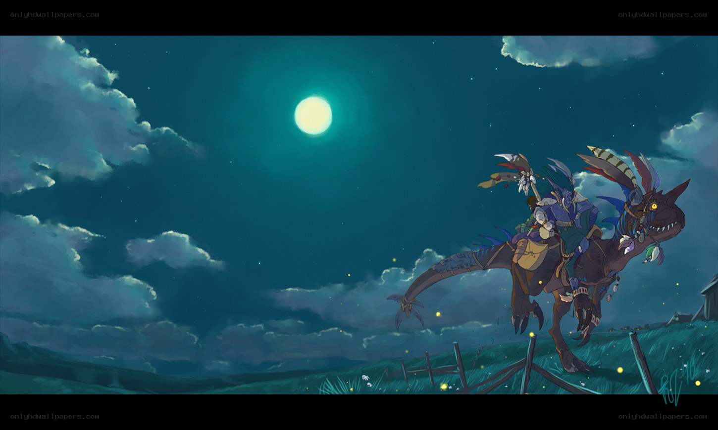 Night ride on a dinosaur