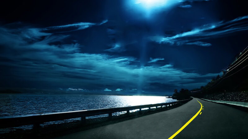 Night road by the sea