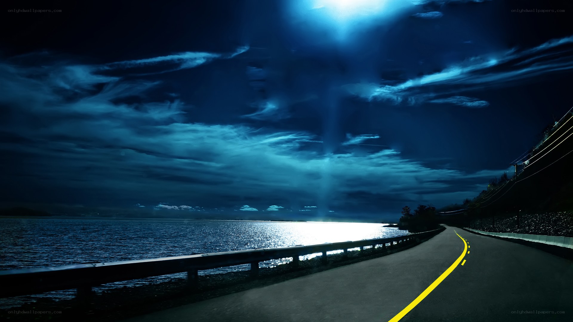 Night road by the sea