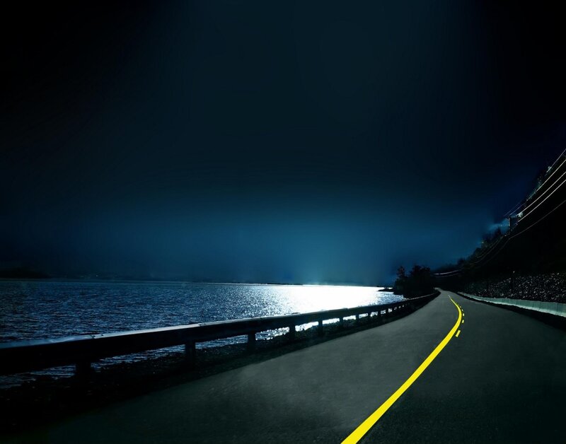 Night road by the water