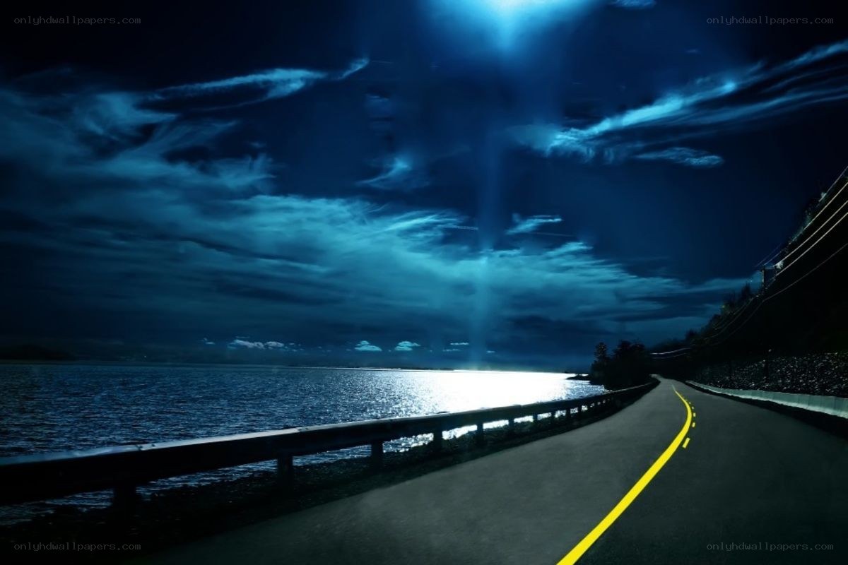 Night road by the water