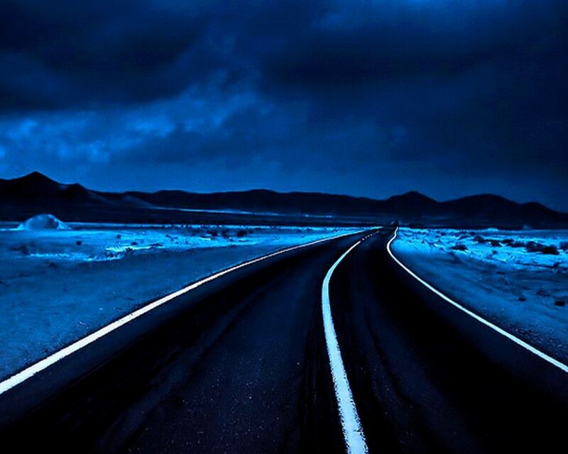 Night road in desert landscape