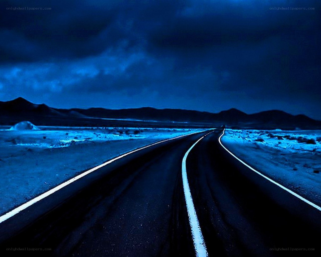 Night road in desert landscape