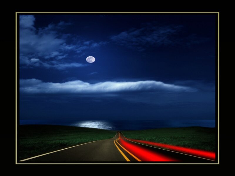 Night road to the sea