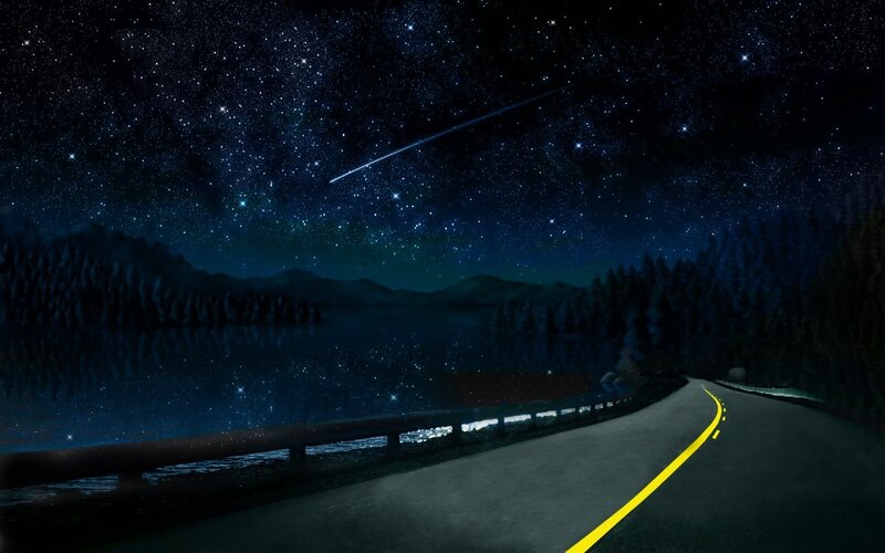 Night road under starry sky
