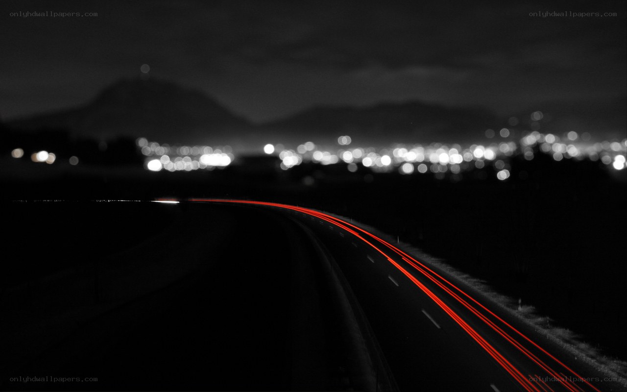 Night road with light trails