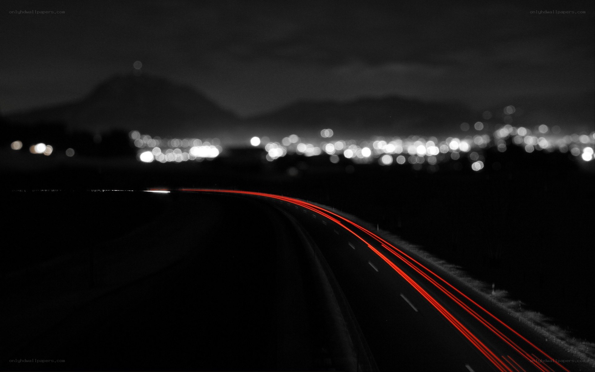 Night road with light trails
