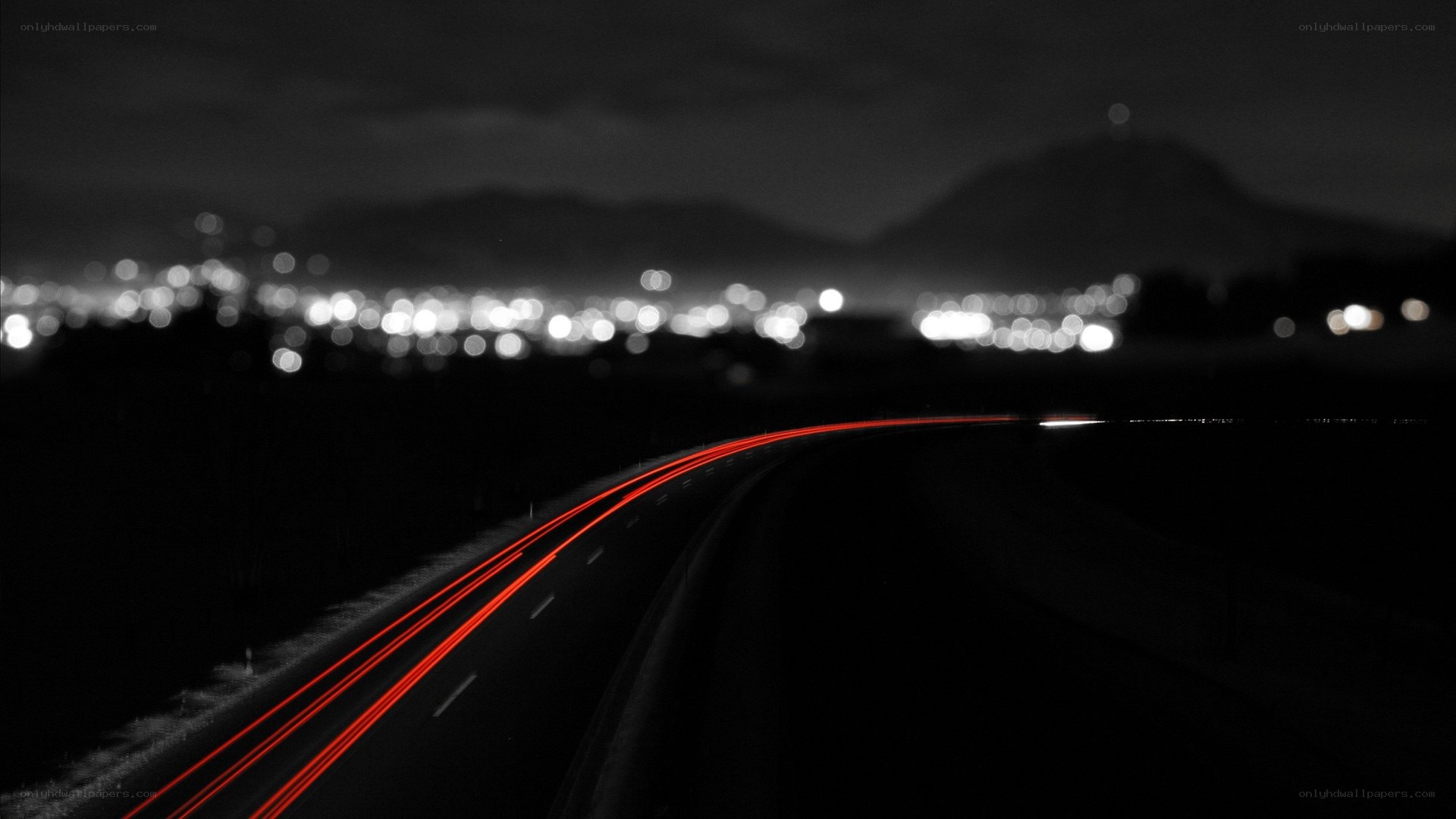 Night road with light trails