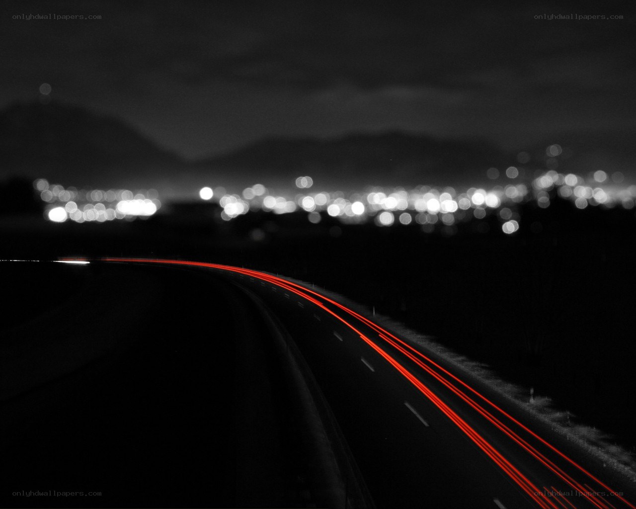 Night road with light trails