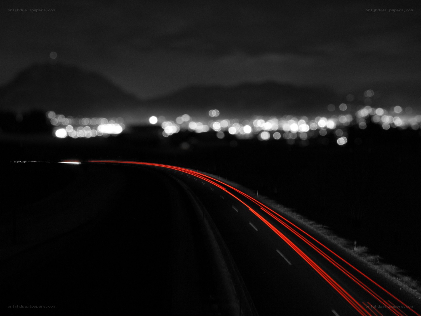 Night road with light trails