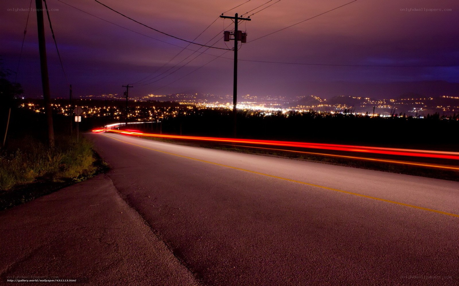 Night road with light trails