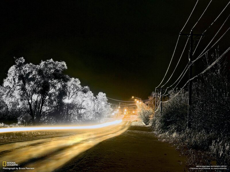 Night Road with Light Trails — Black, Dark