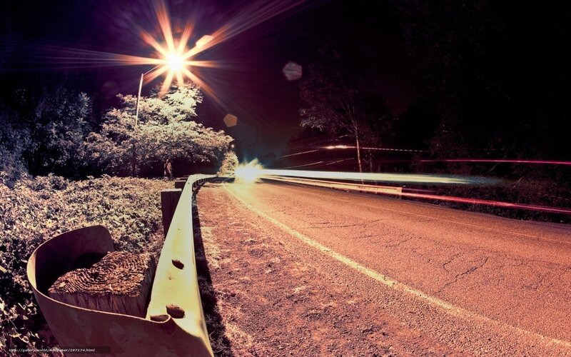 Night Road with Light Trails — Black, Dramatic