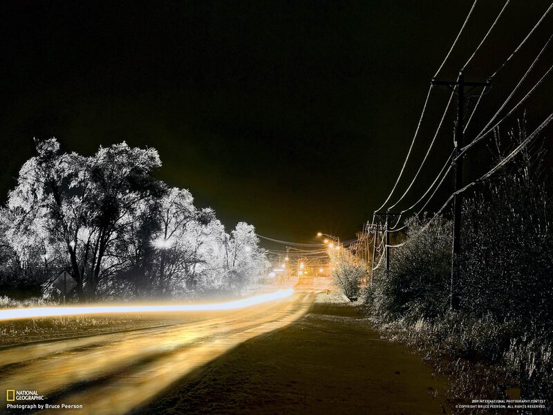Night Road with Light Trails — Black