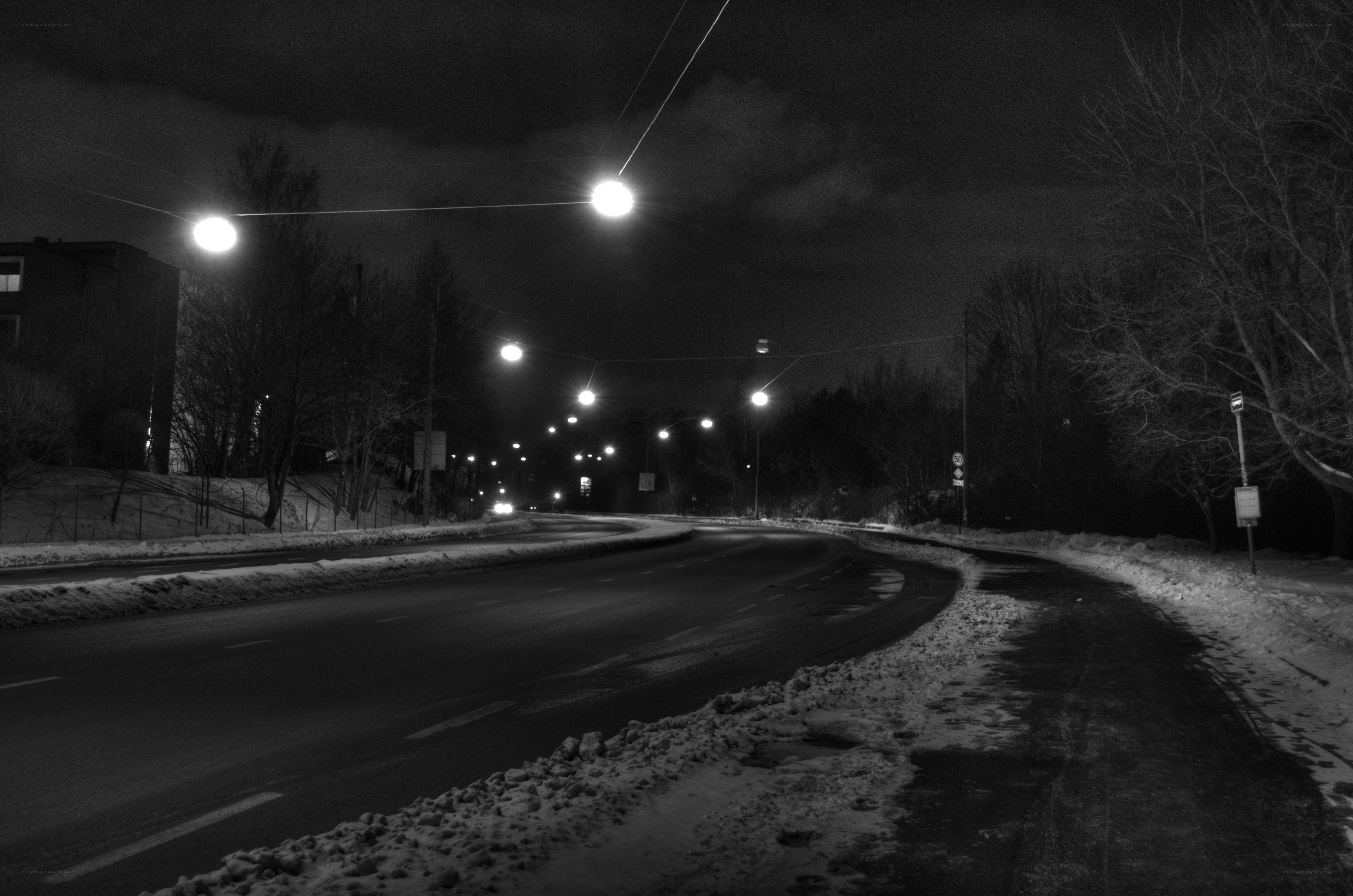 Night road with streetlights