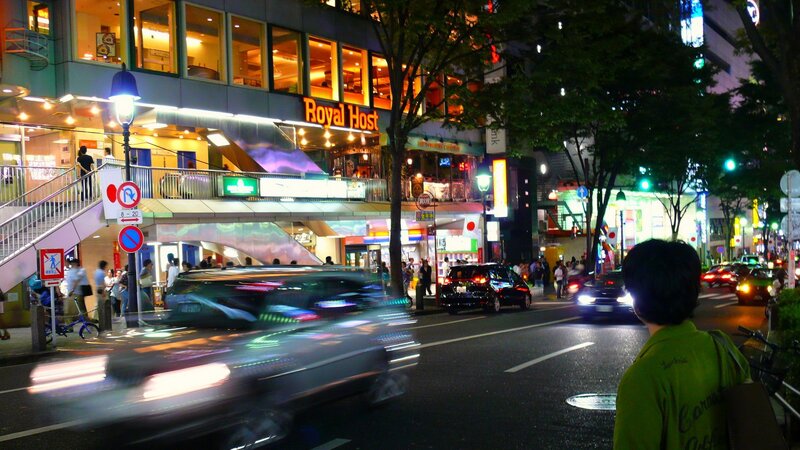 Night scene in a busy Japanese city