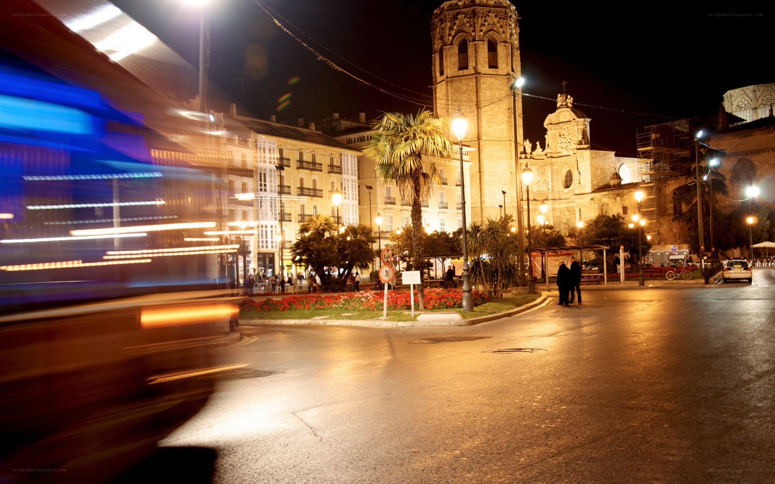 Night scene in a city square