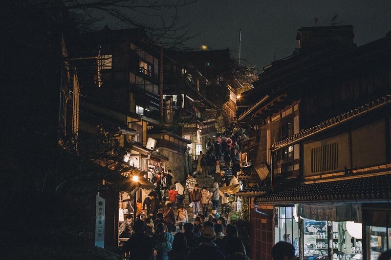 Night scene in a traditional Japanese town