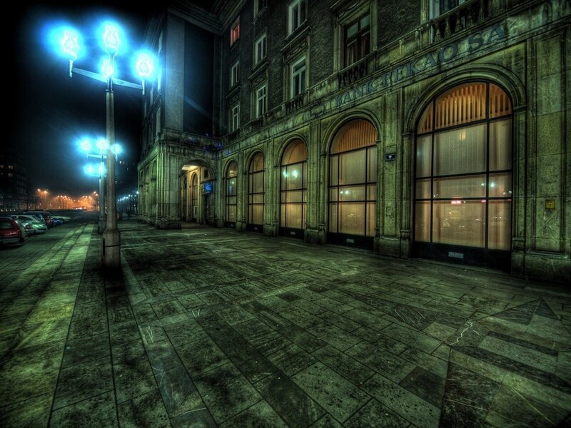 Night scene of a bank building