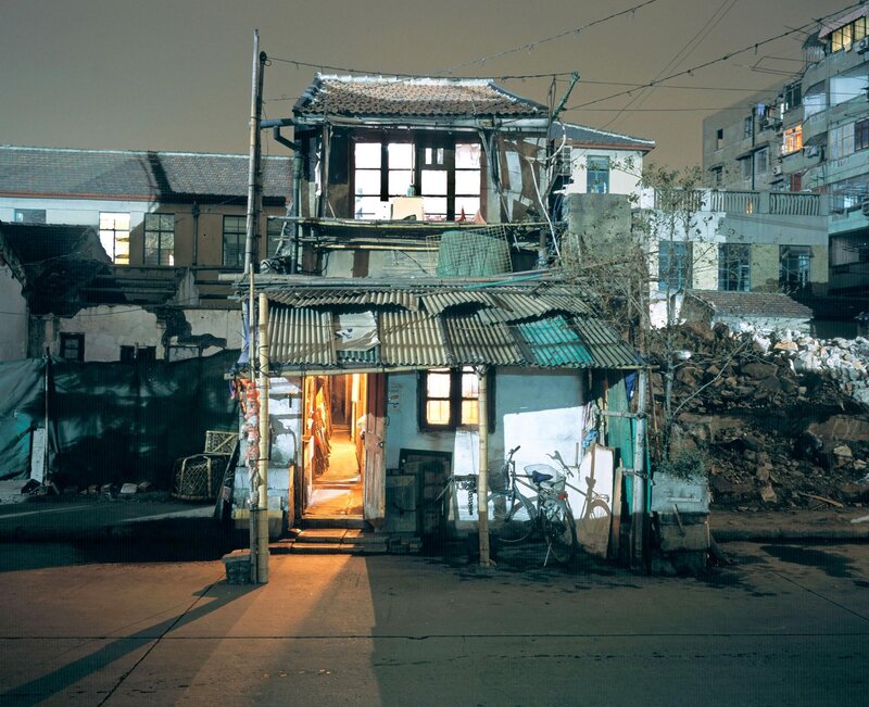 Night scene of a dilapidated building