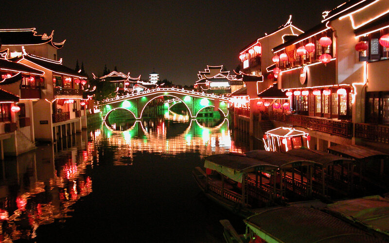 night scene of a traditional chinese water town