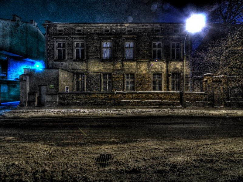 night scene of old building