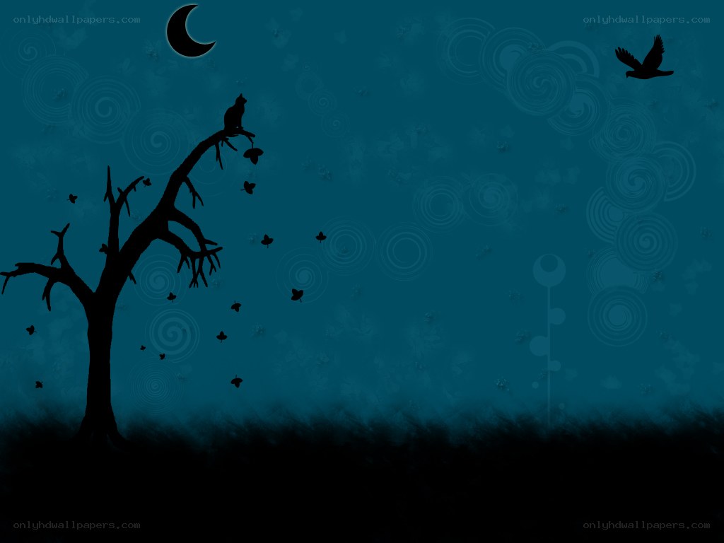 night scene with cat and birds