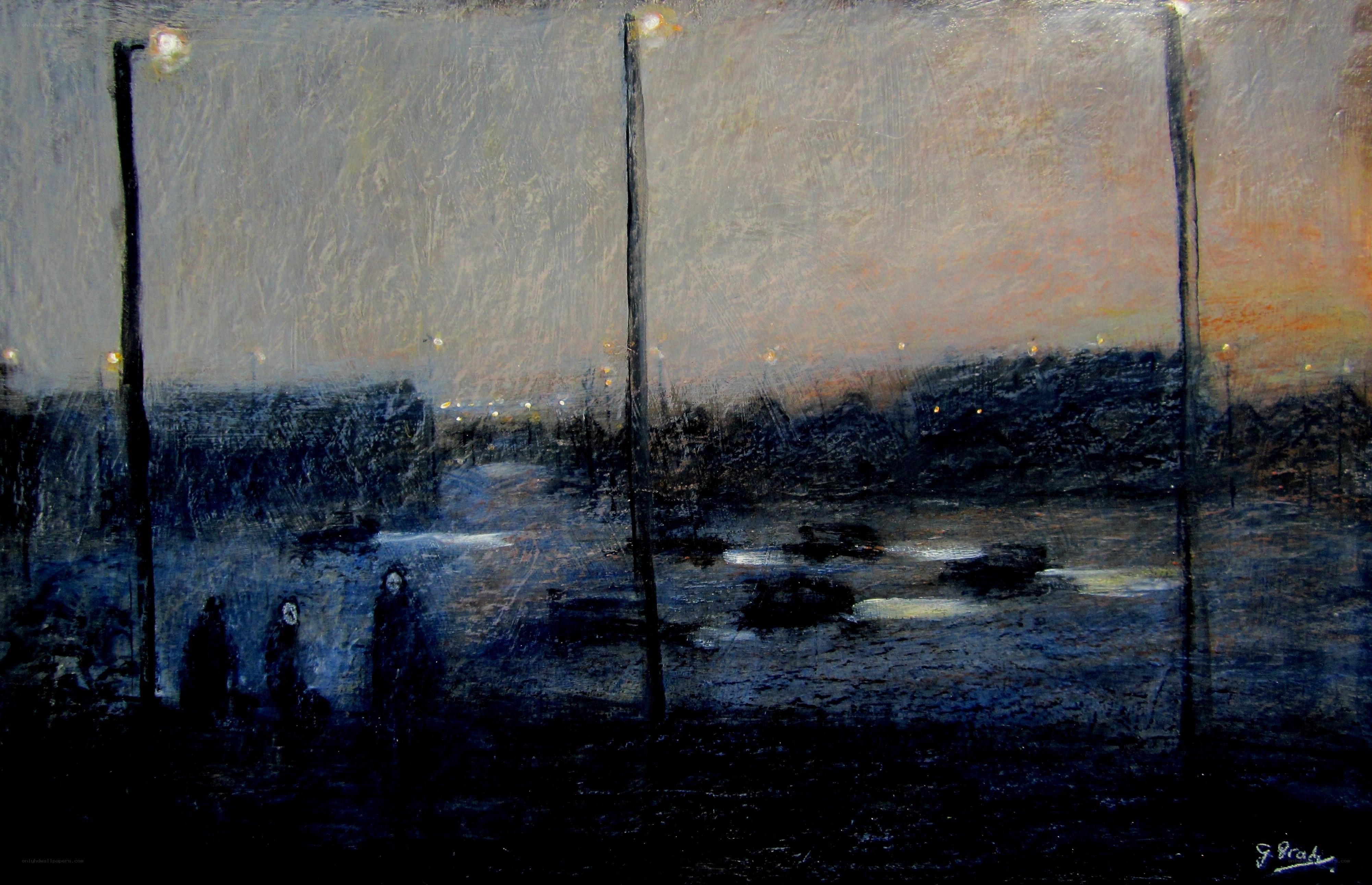 Night scene with figures and lights