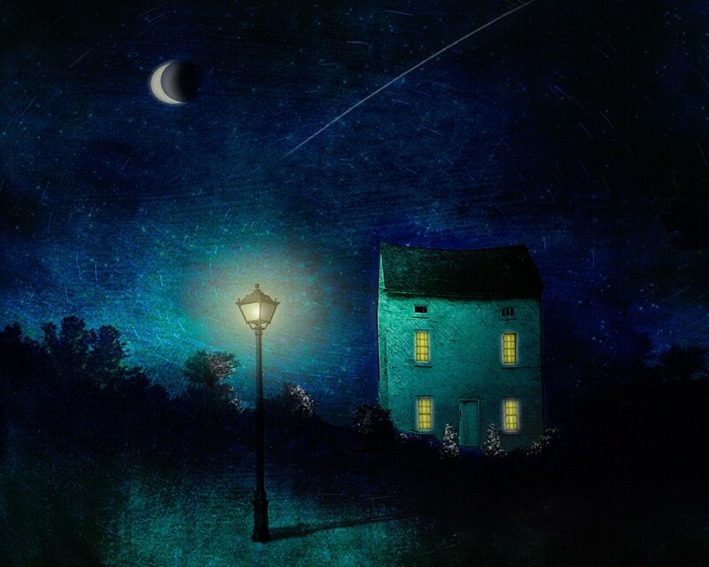 Night scene with house and moon