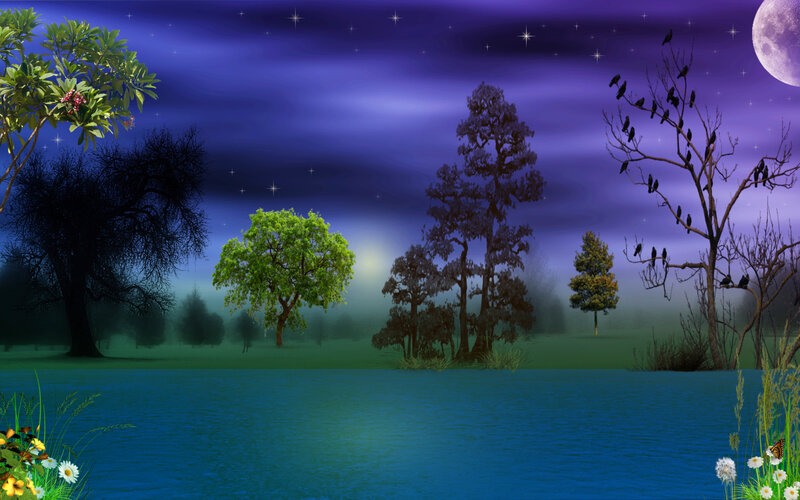 Night Scene with Lake