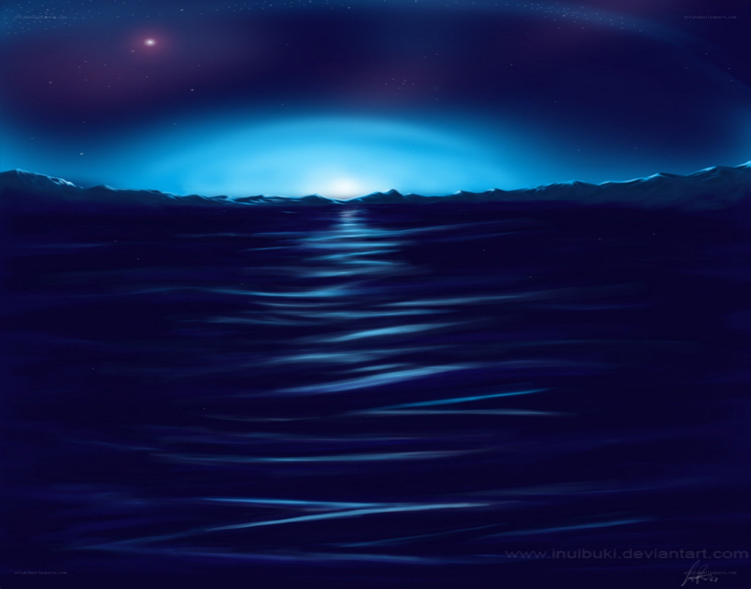 night sea with starlight