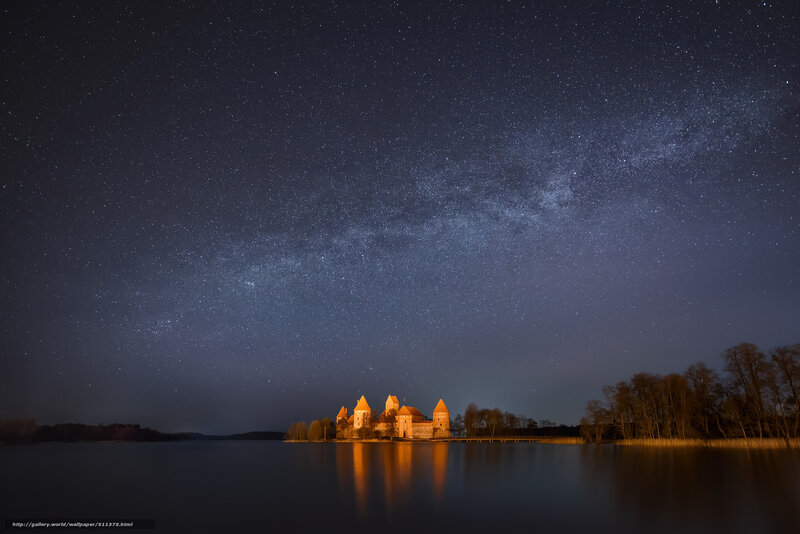 Night sky over a castle