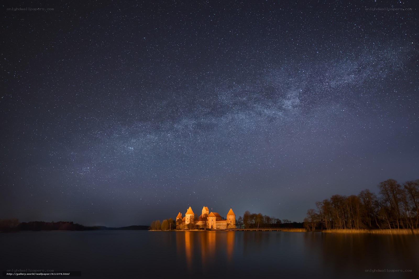 Night sky over a castle