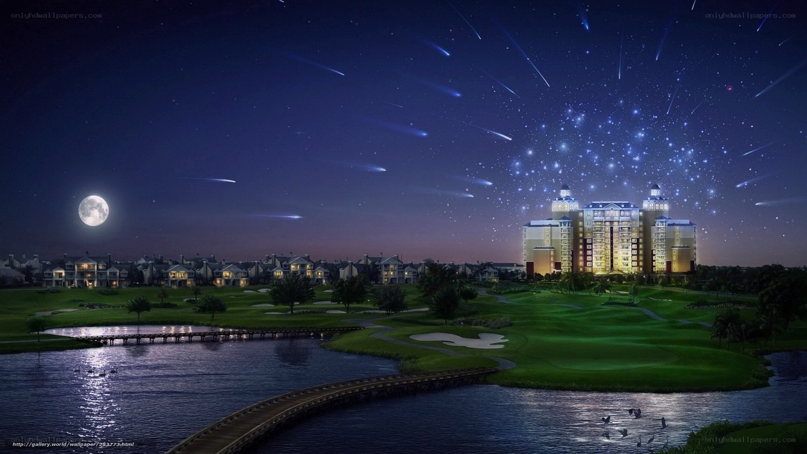Night sky over golf resort