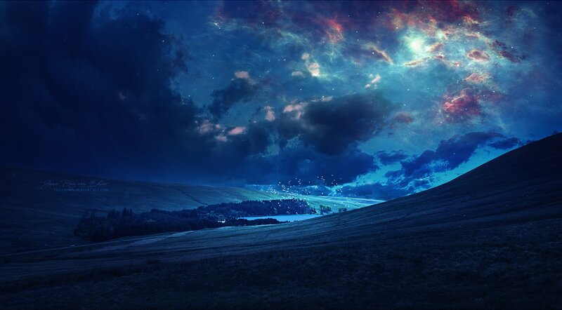 Night Sky over Hills — Blue
