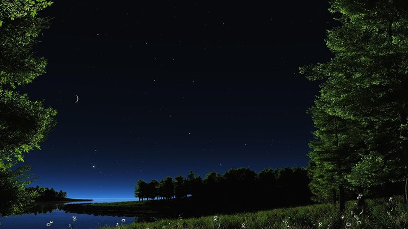 Night Sky over Lake — Black, Serene, Digital Art