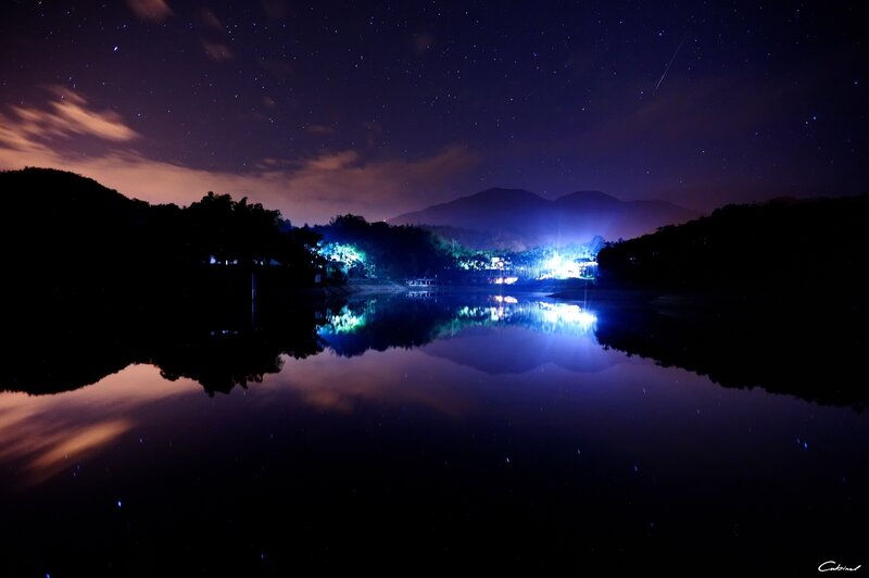 Night Sky over Lake — Blue, Serene, Photograph, Stars