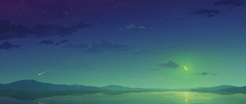 Night Sky over Lake — Green, Serene