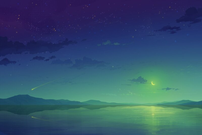 Night Sky over Lake — Purple, Serene
