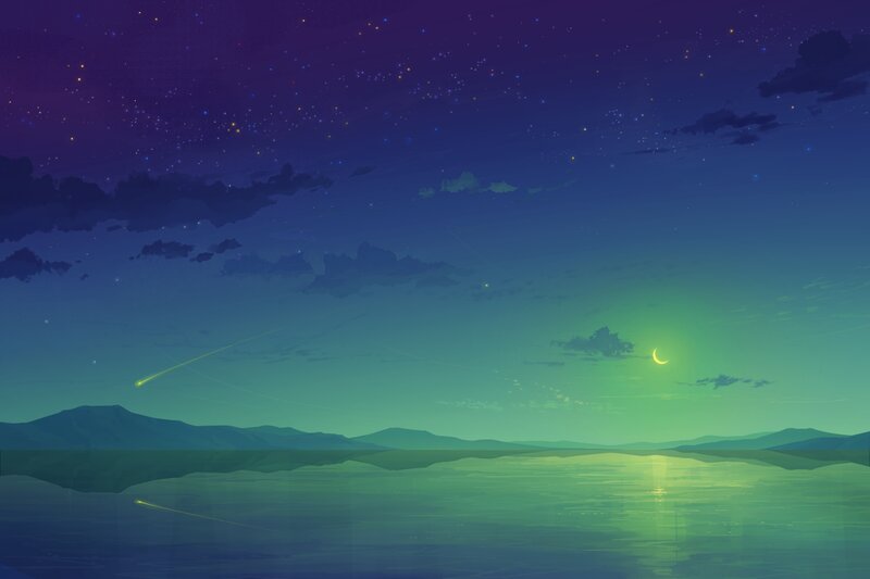 Night Sky over Lake — Purple