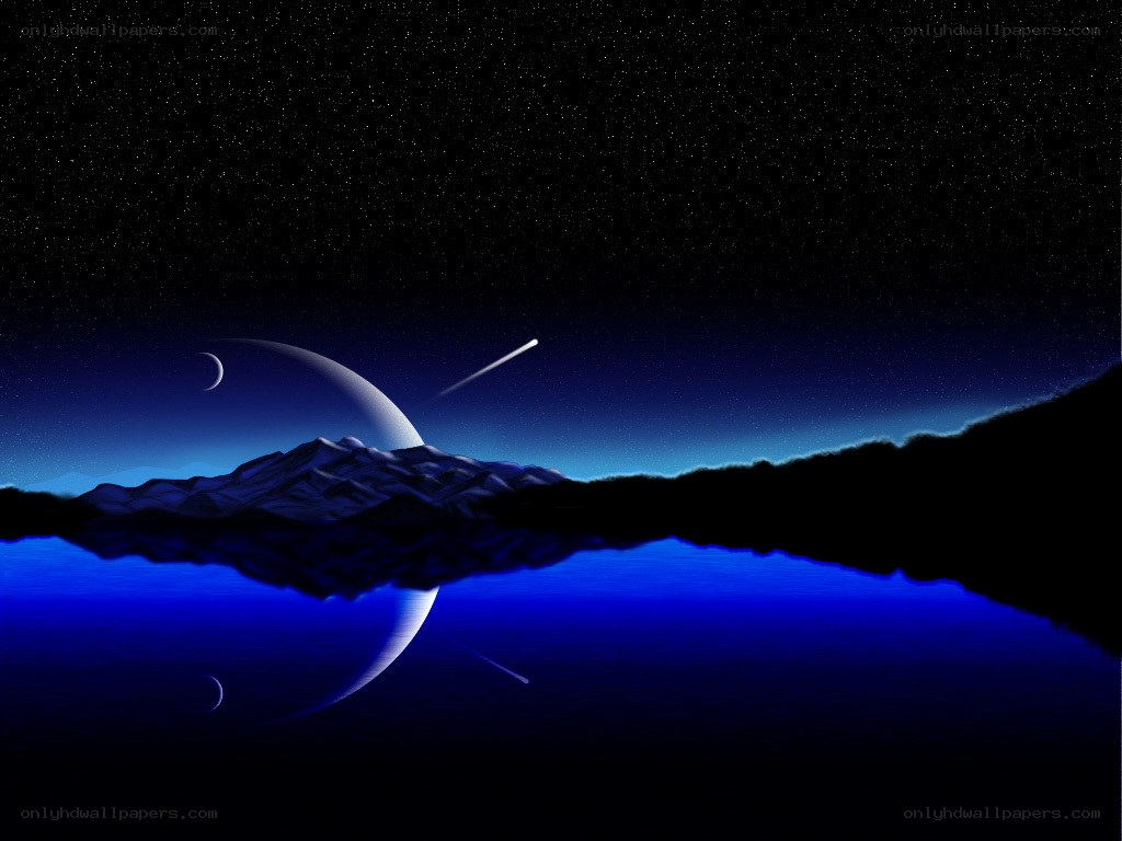 Night sky over mountain lake