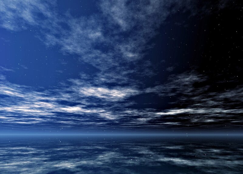 Night Sky over Ocean — Blue, Serene, Digital Art