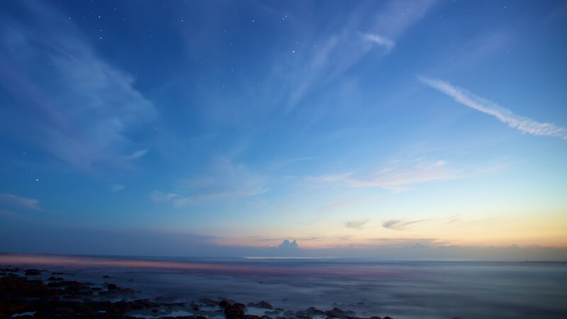 Night Sky over Ocean — Blue, Serene, Photograph