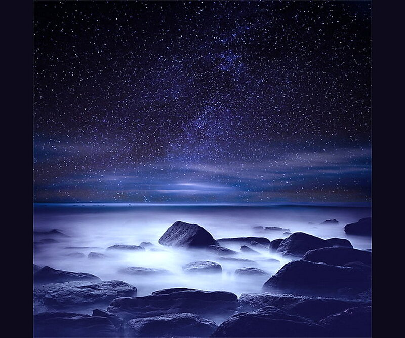 Night Sky over Rocky Shore