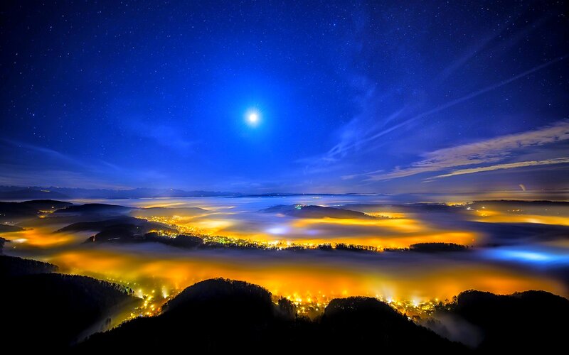 Night Sky over Valley — Blue